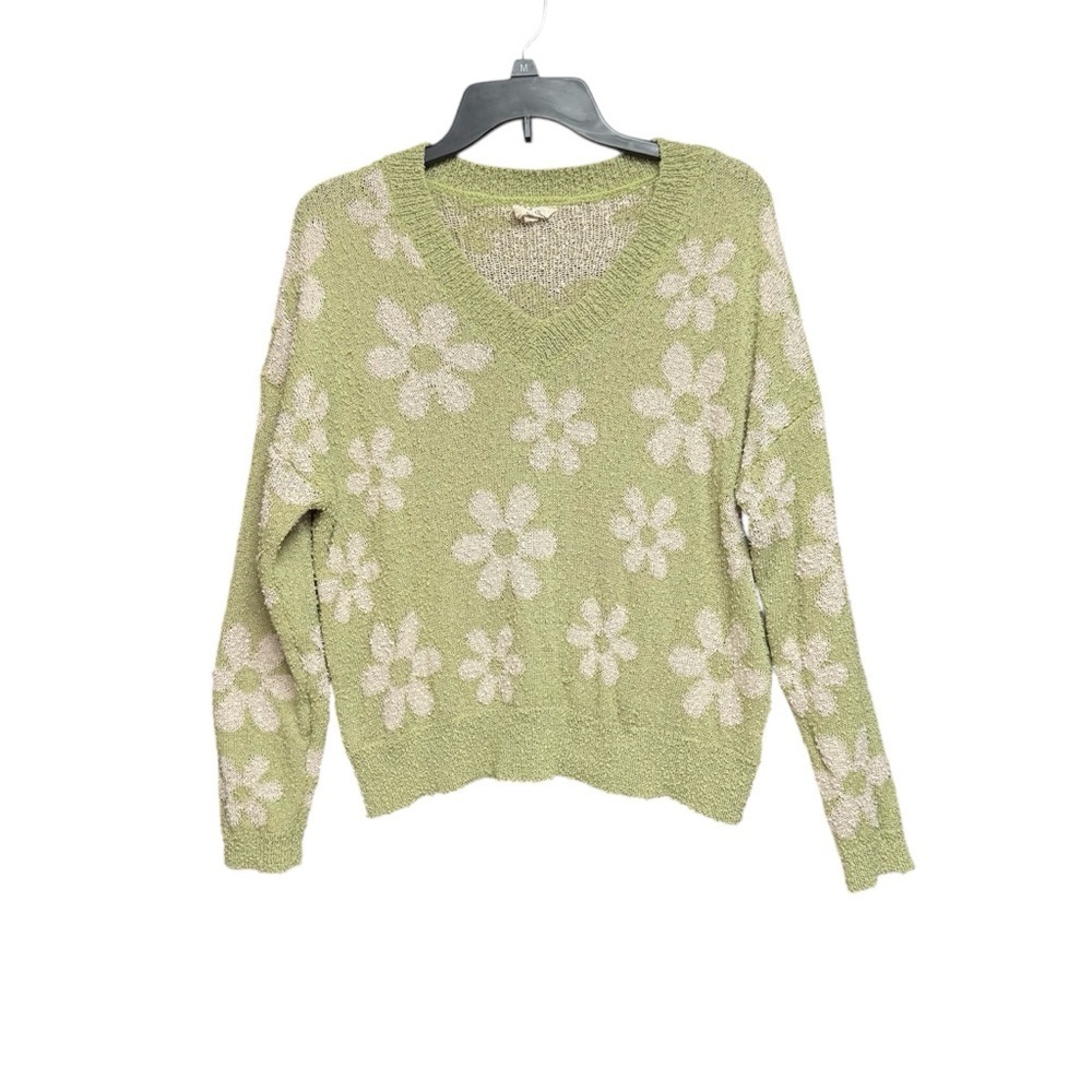 143 Story size small White daisy  Floral V-Neck Sweater in Green